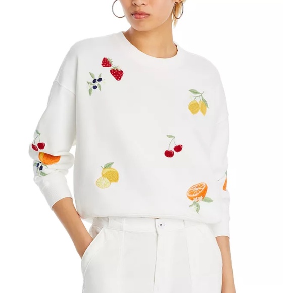 AQUA Teddy Fruit Embroidered Sweatshirt – White – XXS – NWT ($98) - Picture 2 of 6
